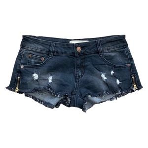 True gypsy premium quality black distressed raw hemmed jean shorts